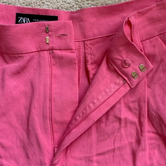 New Zara Pleated High Waist Linen Blend Shorts, XS, Pink - Picture 7 of 11
